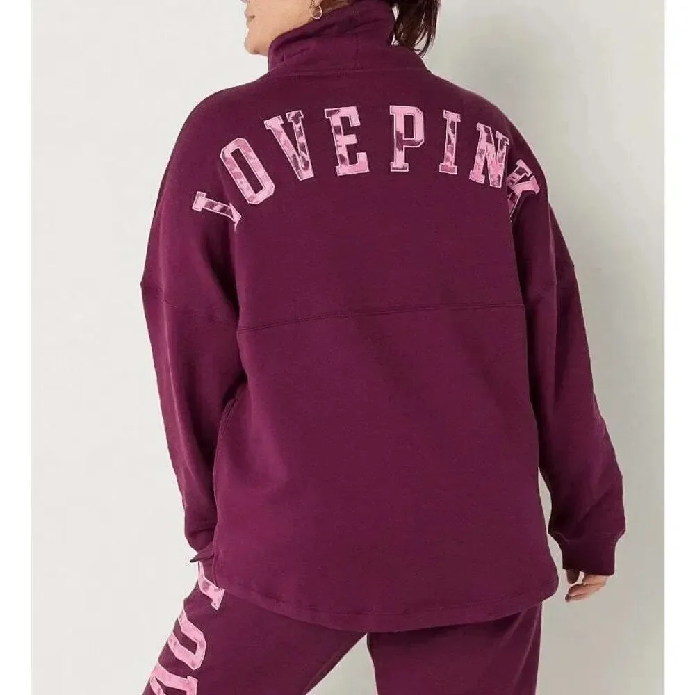 PINK Victorias Secret Maroon Varsity Cowl Neck Hooded Sweater Large